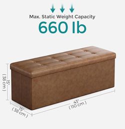 SONGMICS 43" Leather Folding Storage Bench Ottoman w/ Storage - Coffee Brown