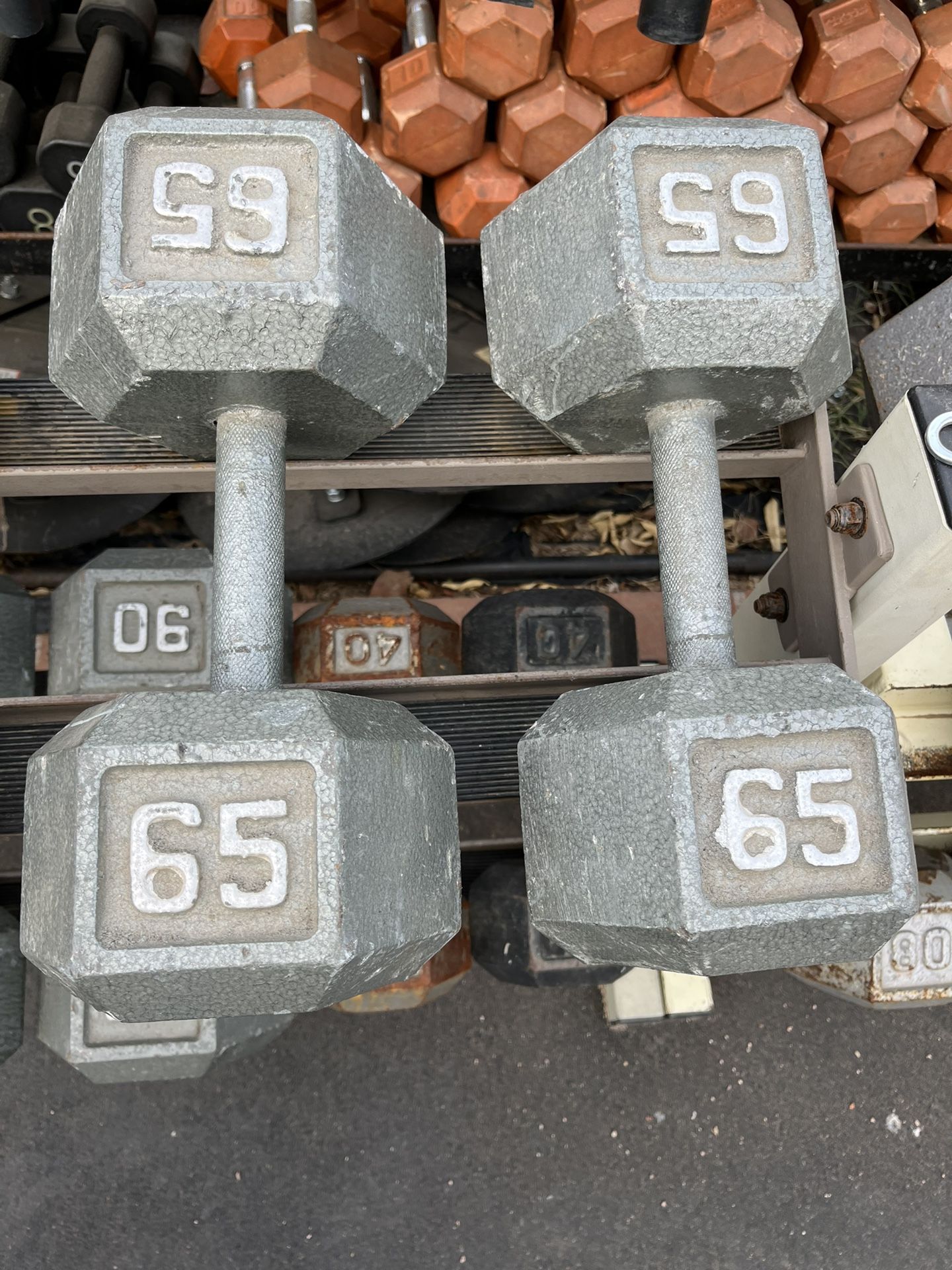65lb Hex Iron Dumbbell Set Weights