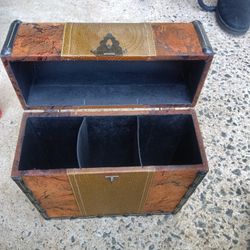Three Bottle Wine Container Box Made Out Of Suede And Leather