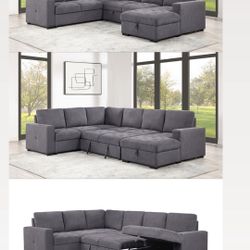 Sectional Sofa with Pull Out Sleeper and Storage 