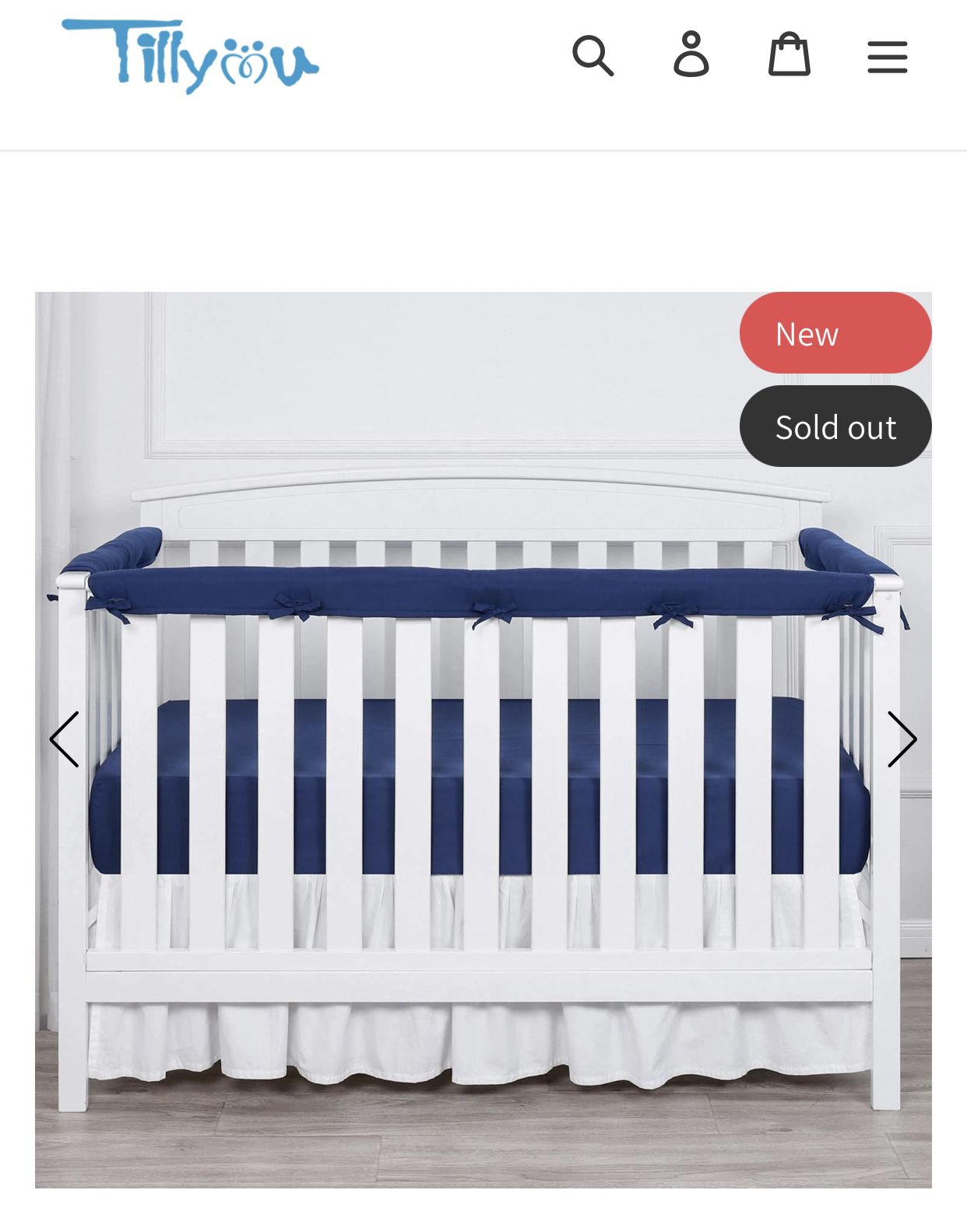 NEW TILLYOU 3 - Piece Navy Padded Baby Crib Rail Cover Protector Set from Chewing, Safe Teething Guard Wrap for Standard Cribs