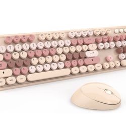 Colorful Wireless Keyboard and Mouse Combo - 104 Key Wireless Keyboard with Number Pad for Windows PC, Notebook, Laptop (Chocolate)