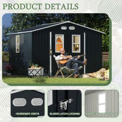 Outdoor Storage Shed, 8x10 protective film, four daylight Windows Lockable Doors,A practical and thoughtful gift, dark gray storage sheds