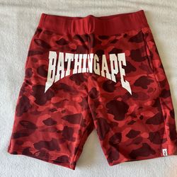 Bape red camo shark shorts