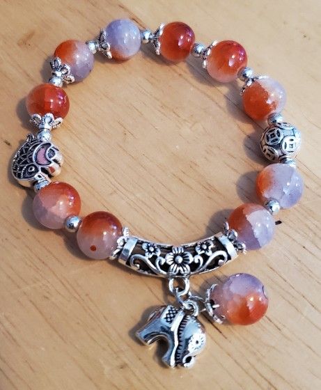 Genuine Stone And Silvertone Elephant Charm.