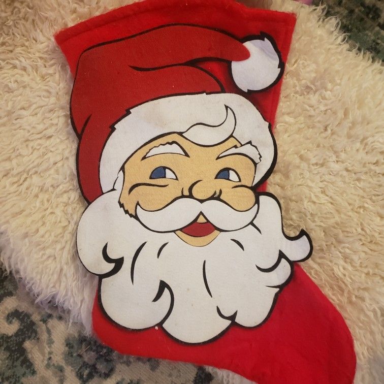 Vtg Christmas Stocking Felt 3-D Santa Clause Face