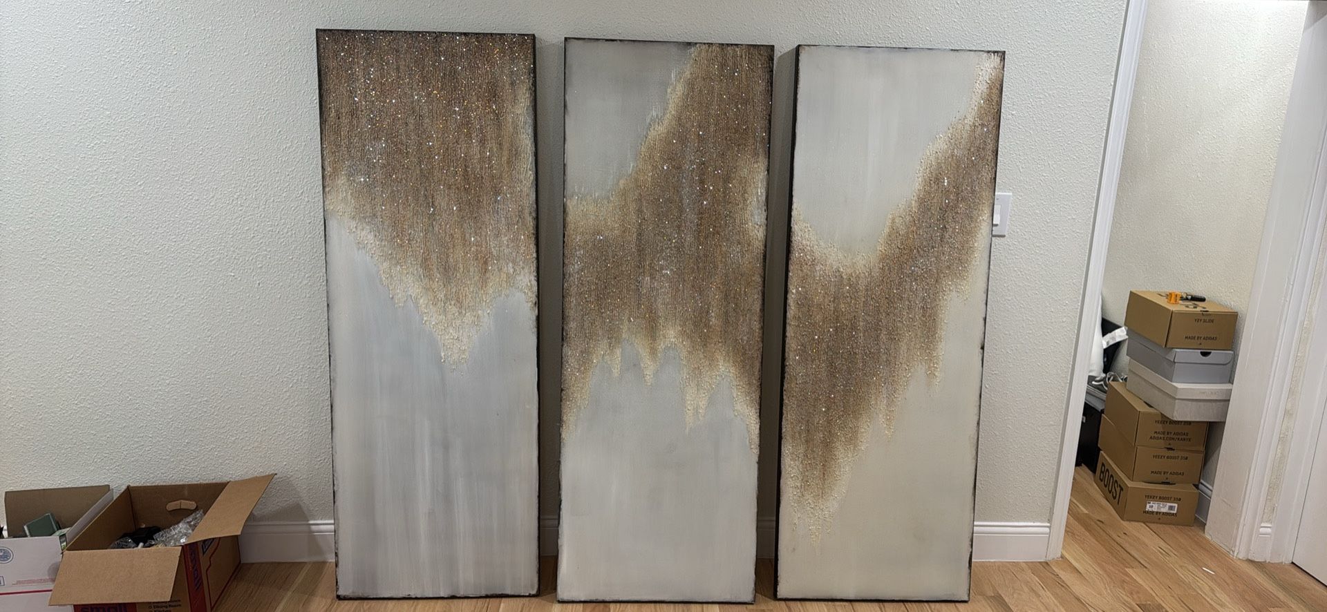 ✨ Modern 3-Piece Textured Wall Art Set – Neutral Gold & White ✨