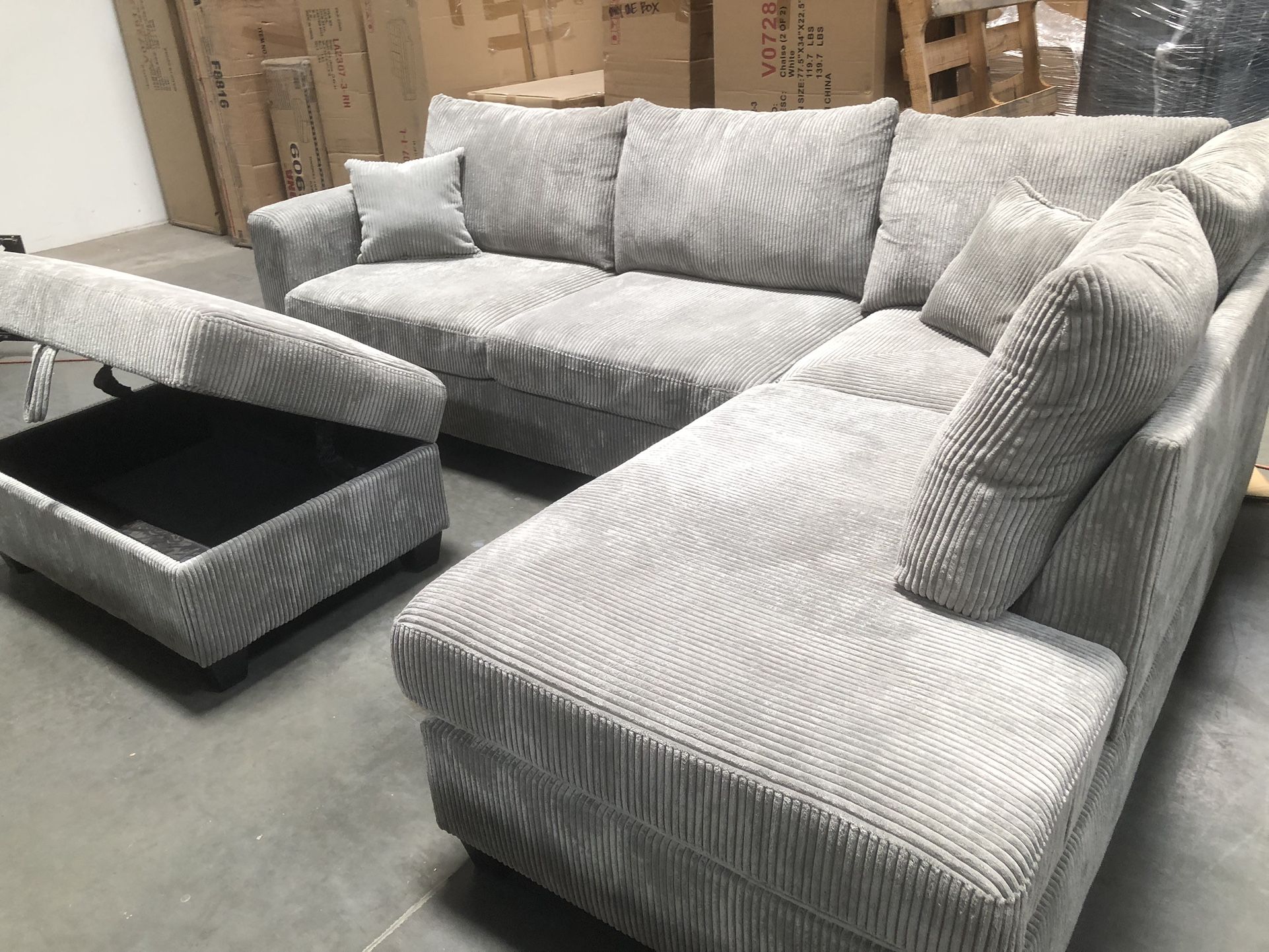 New! L-shape Sectional Couch Chaise STORAGE OTTOMAN Sofa Set