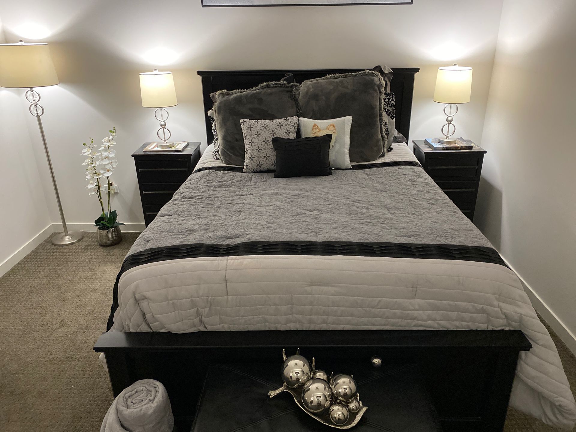 Queen bed frame and two night stands