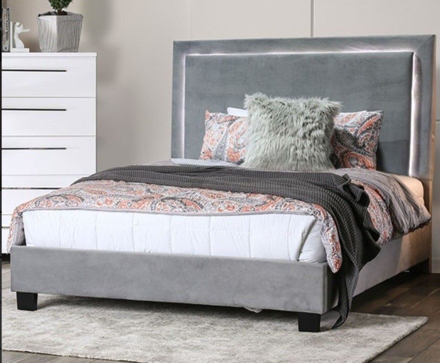 Brand New Grey Eastern King Bed Frame w LED Lights