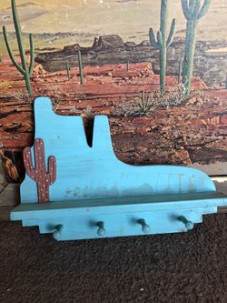 Southwestern Mesa Desert Scene Wall Hanging Kitchen Pot Hanger Leash Holder Jewelry Organizer Storage Key Rack Shelf Spice Rack 