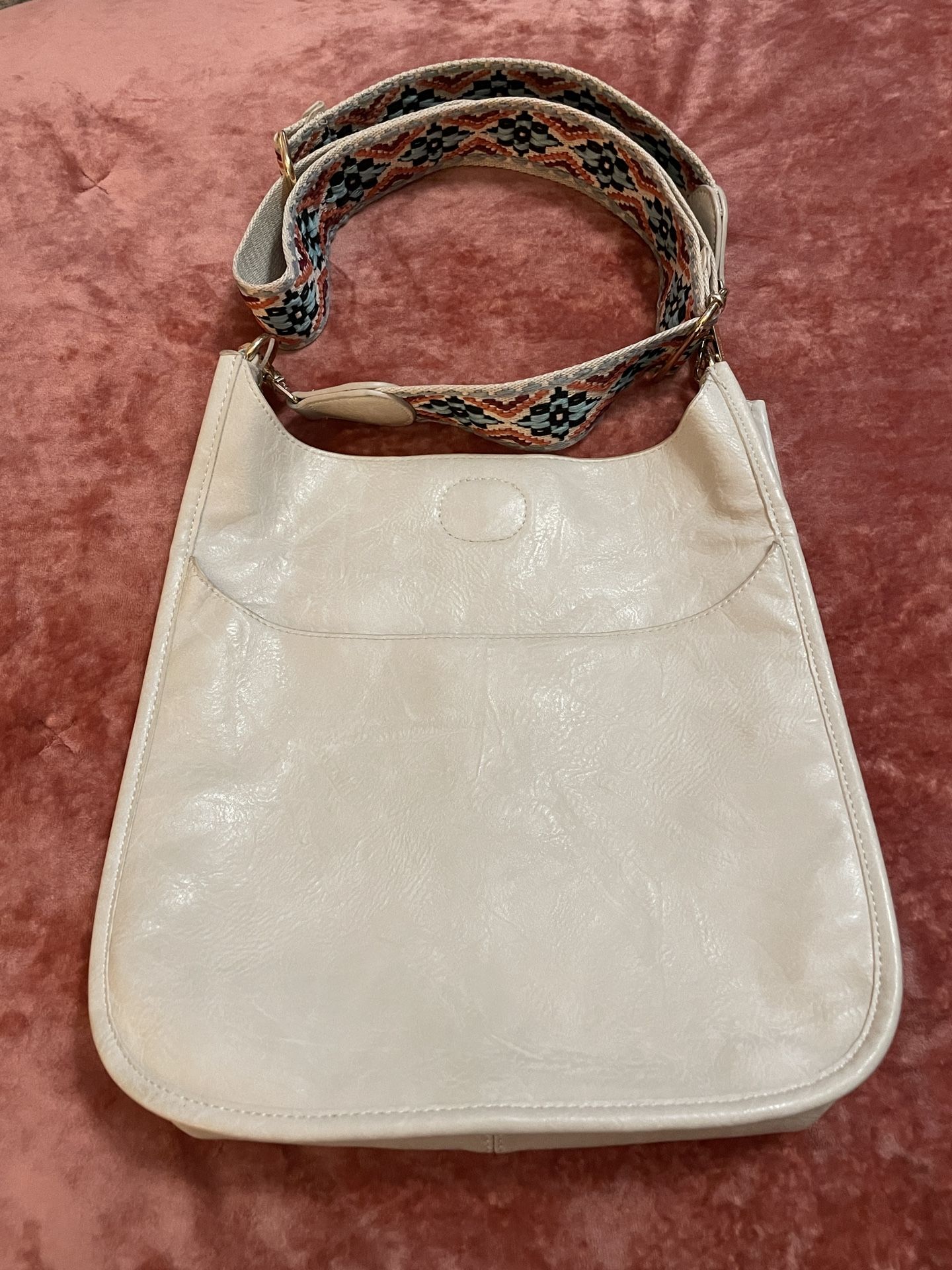 ah•dorned Classic Vegan Leather Messenger Bag in Cream Color