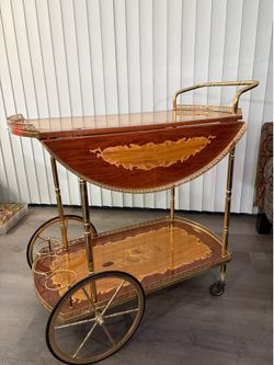 Vintage brass & Inlaid wood Bar cart
