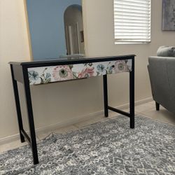 Beautiful Desk Table Side Floral In Black Refurbished