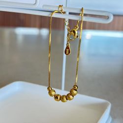 Stainles Stell Gold Color Design Scrub Round Bead Charm Bracelet