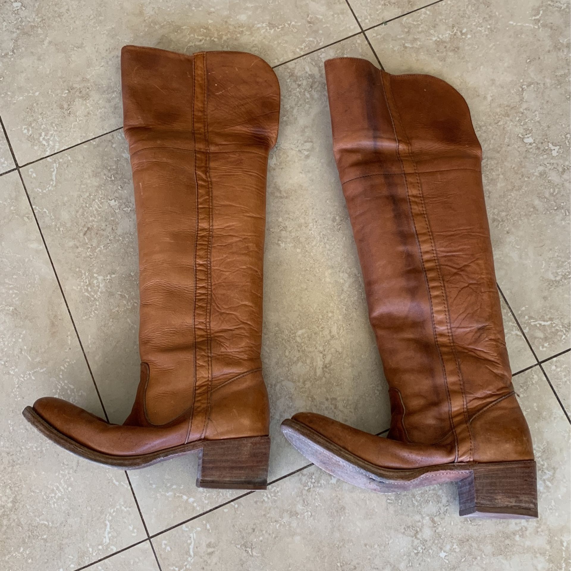 Vintage 70s Dexter tan brown leather western style knee high boots for ...