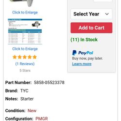 Starter Motor 2002 Mercury Villager 3.3
