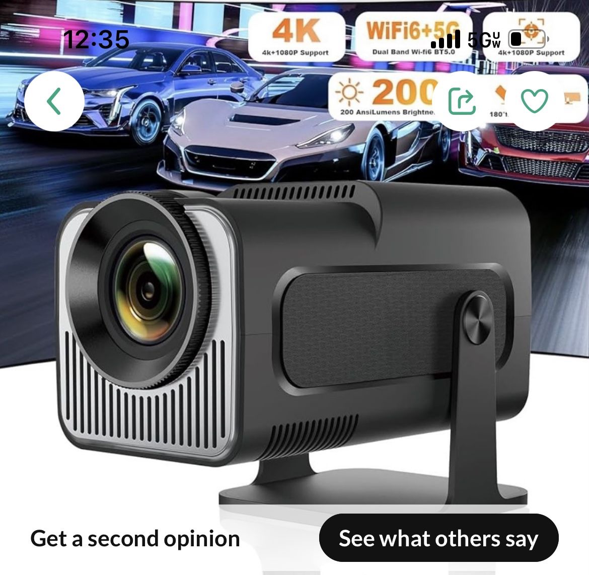 Mini Projector, HY320 Portable Projector, Support 4K 1080P with Dual-Band WIFI6 5G Wireless 5.0 Bluetooth Android 11, 180° Rotatable, Auto Keystone Co