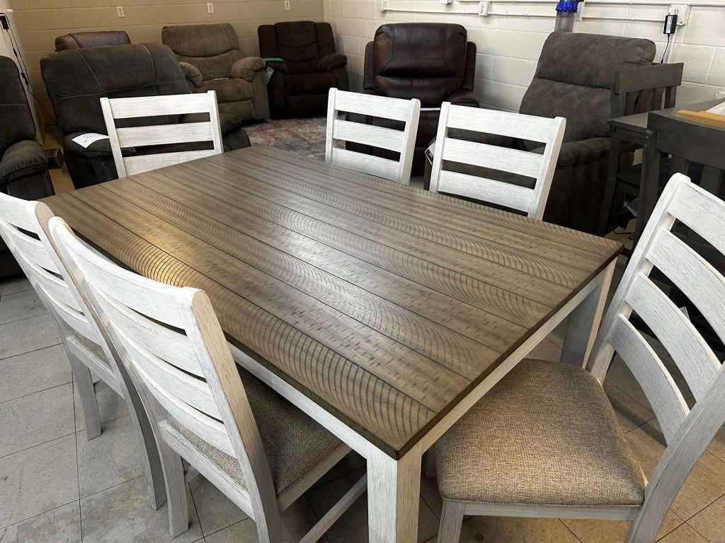 Skempton White/Light Brown Dining Table and Chairs