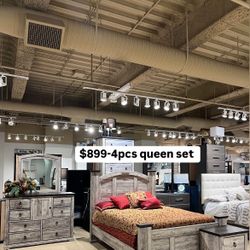 4 Pcs Queen Wooden Bedroom Set NEW