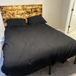 QUEEN Bed frame, headboard, mattress and sheets/comforter set