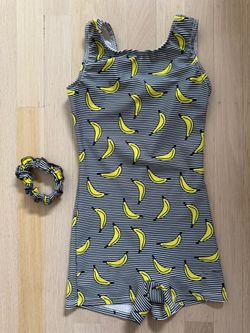 Kids Destira Gone Bananas Leotard Unitard + Scrunchie CS Small