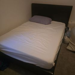 Full Size Faux Leather Bed Frame and Mattress Set