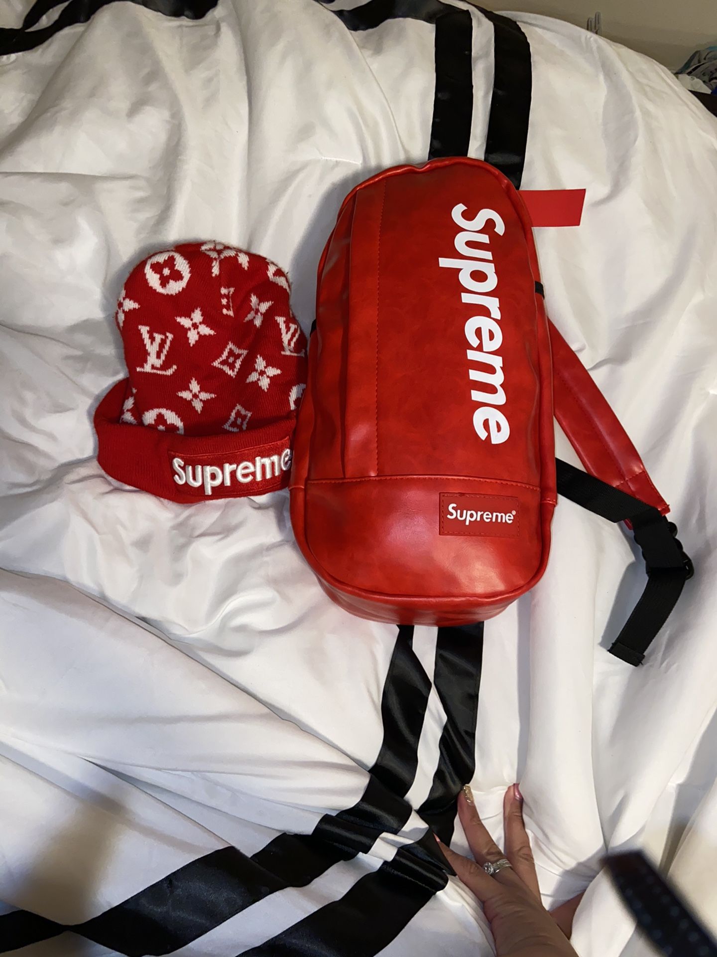 Supreme backpack and beanie