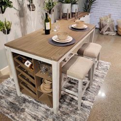 Counter H. Table W/ Wine Rack and Shelves, 5 Pcs Set, 1 Table, 4 Chairs, SKU#10D394-4S