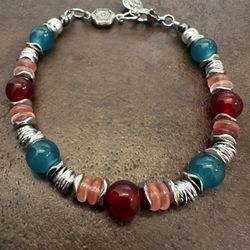 Elegant Silver and Multicolor Agate Beaded Bracelet