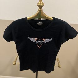 HOOTERS Biker BabeRARE Black Short Sleeve Top Small