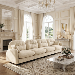 Roselyn 140" Modular Chenille Cloud 4-Seater Sofa with Tufted Cushion Backrest and Pillows