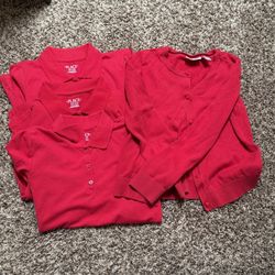 3 The Children's Place Uniform Red Long Sleeve Polo Shirt and 1 Red Cardigan