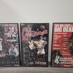 3 framed Autograph Univ of Cincinnati Bearcats men's basketball schedule posters