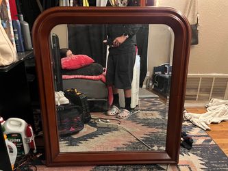 vintage arch-top wooden dresser mirror,