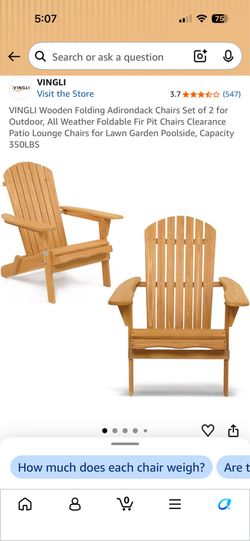 VINGLI Wooden Folding Adirondack Chairs Set of 2