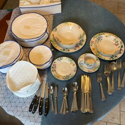 Majesticware Stoneware Sakura Dining Set plus Silverware 