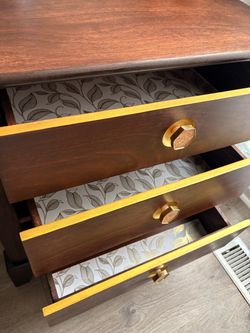 Beautiful Wooden brown + Gold Nightstand