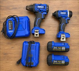 Kobalt Drill + Impact Driver Set w/ 2 Batteries & Chargers