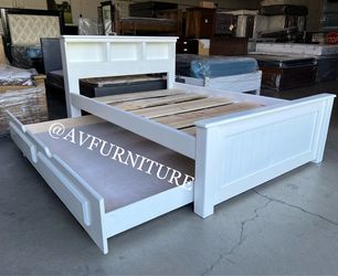 White Full Bed w Twin Trundle Frame
