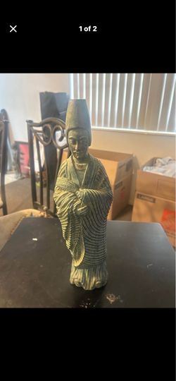 Resin Figurine Of Asian Official In Robes Holding Feathers