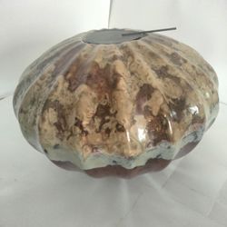 Large 1970s Vintage Round Ceramic Vase With Metal Insert, 