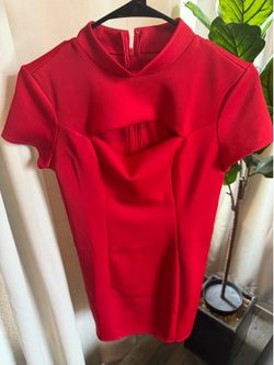 Guess Scarlet Red Short Sleeve Keyhole Mini Dress Medium New