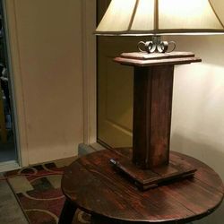 Handmade lamp and table set,dark mahogany finish
