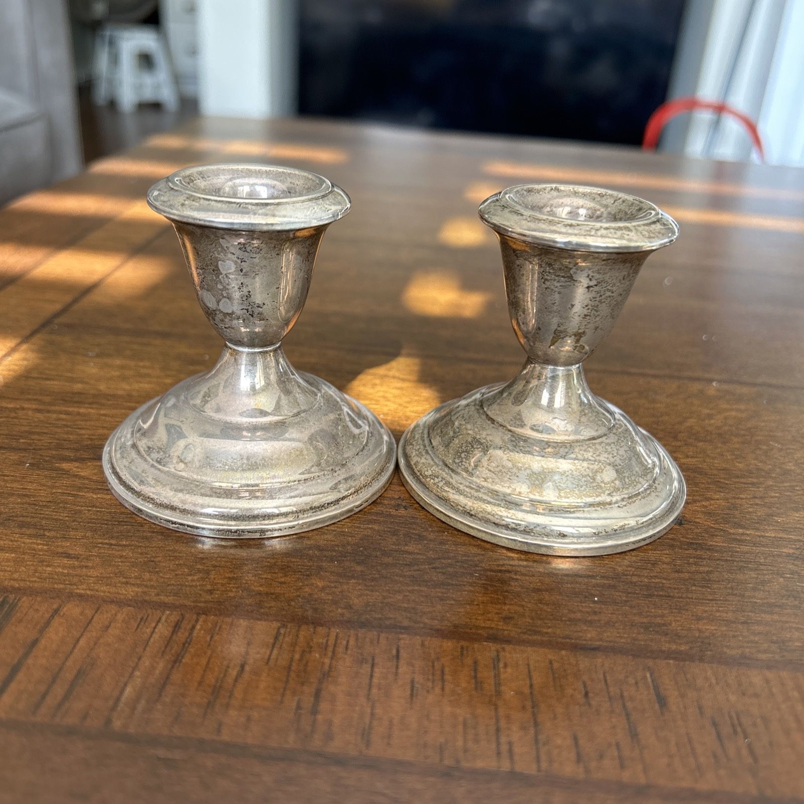 Pair Of Vintage Empire Sterling Weighted Candlesticks Candle Holders #42, 3.25”