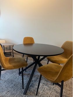 desk and (optional 4 mustard yellow chairs)
