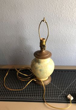 Vintage handmade stone ceramic lamp blue yellow green colors 17” tall total