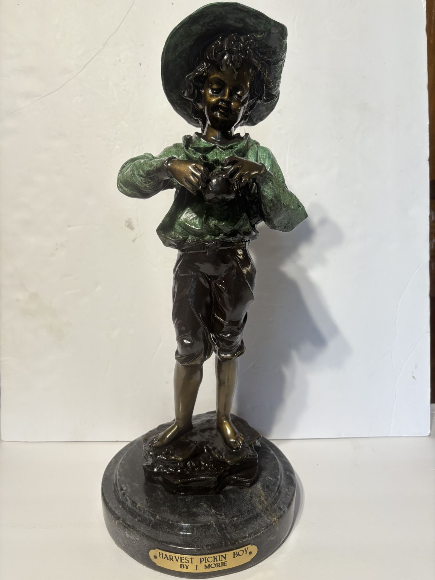 Vintage Bronze Harvest Picking Boy Statue