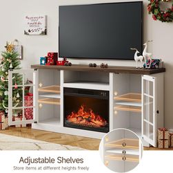 59 Inch Fireplace TV Stand, Entertainment Center with 23 Inch Electric Fireplace, TV Table for TVs up to 65 Inches, Media Console Cabinet with Storage