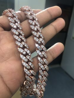Fully Iced out ROSE gold chain Prong setting bright cz stimulated amorphous dmnds.